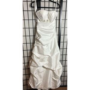 Destiny Ivory Rhinestone Adorned Satin Ruched Wedding Gown